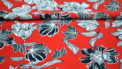 NONL15172/015 Polyester Polyester Mix roter Stoff mit Blumen und Blättern Polyester Polyester Mix nähen selber nähen Blusenstoff nähen macht glücklich Miss Doodle Schnittmuster sewing pattern