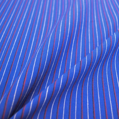 Siamosenstoff Baumwolle Blau mit rot - weißen Streifen