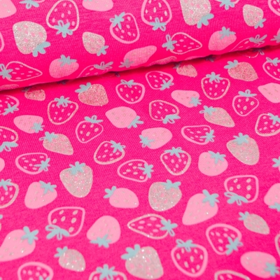 Glitter Strawberry Erdbeere glitzer Jersey Erdbeeren pink Glitzer Glitzerjersey Kinderjersey pinke Erdbeeren strawberry Erdbeere Jersey Kinder Baumwolljersey