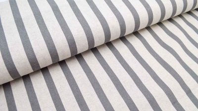 Streifenstoff STOF France Mariniere Gris  Panama gestreift Maritimer Stoff mit Streifen Dekostoff  beige dunkelgraue Streifen Vorhangstoff Taschenstoff