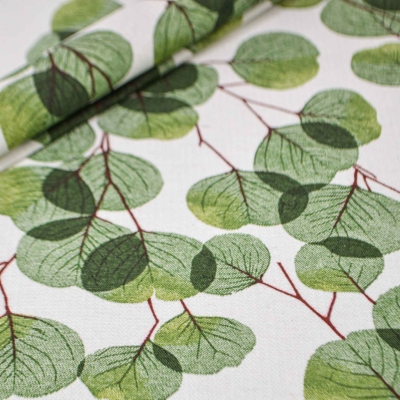 1529- Teramo Vigarden Blätterstoff Blatt Zweige Blätterzweige Blatt Blätter grün Zweig wollweiß beschichtet Baumwollstoff Baumwolle versiegelt beschichteter Baumwollstoff beschichtet