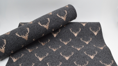 Filz Hirsch beige Filz mit Hirschen Filz mit Hirschgeweih Taschenfilz 3mm starker Filz 3mm dicker Filz im Landhausstil
