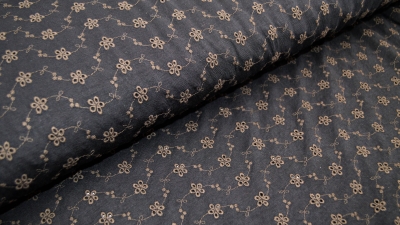 15256-069 Blumen Viskose Viskose bestickt mit Blumen schwarz braune Blumenviskose schwarz Viskosestoff Stoff bestickt Viskose