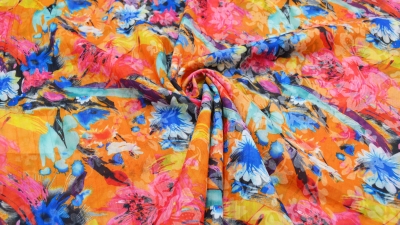 Noteboom 15225-037 Blumen Voile orange Voile mit Blüten in mint Blumenkrepp Kreppstoff abstrakt mit Blumen Polyesterkrepp Polyester Krepp orange nähen selber nähen Blusenstoff nähen macht glücklich Miss Doodle Schnittmuster sewing pattern