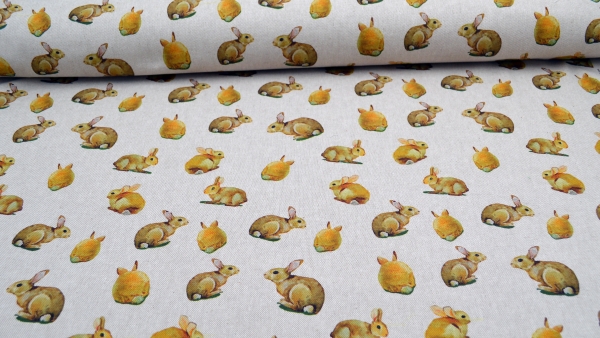 Stoff zu Ostern, Dekostoff mit Osterhase,  Osternstoff, Hoppelhase, Hasenstoff, Beatrix Potter Stoff,