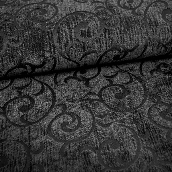 Chenille Jacquard Barocker Chenille  Rokokostoff Jacquardstoff schwarz Chenillestoff schwarz Möbelstoff Möbelbezugsstoff Möbelpolsterstoff schwarz  Sofastoff