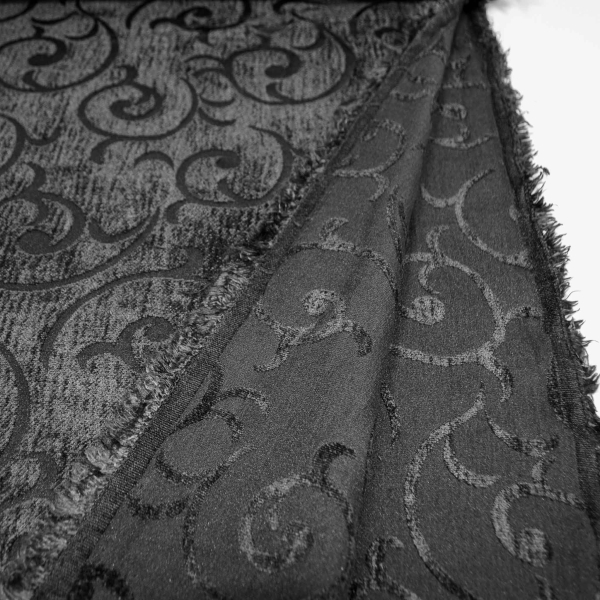 Chenille Jacquard Barocker Chenille  Rokokostoff Jacquardstoff schwarz Chenillestoff schwarz Möbelstoff Möbelbezugsstoff Möbelpolsterstoff schwarz  Sofastoff