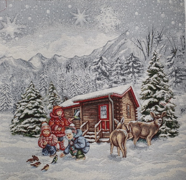Weihnachtspanel Weihnachten Winterpanel Tierweihnacht Santa Santa Claus Weihnachtsmann im Wald Gobeline Panel Gobeline Winterlandschaft Panel Bescherung  xmas Weihnacht Santa Santa Claus Nikolaus Weihnachtsmann Nikolaus