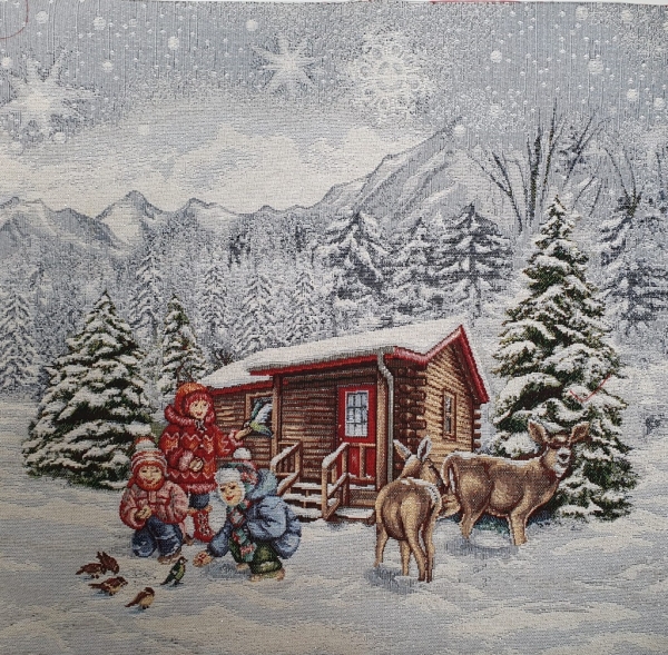 Weihnachtspanel Weihnachten Winterpanel Tierweihnacht Santa Santa Claus Weihnachtsmann im Wald Gobeline Panel Gobeline Winterlandschaft Panel Bescherung  xmas Weihnacht Santa Santa Claus Nikolaus Weihnachtsmann Nikolaus
