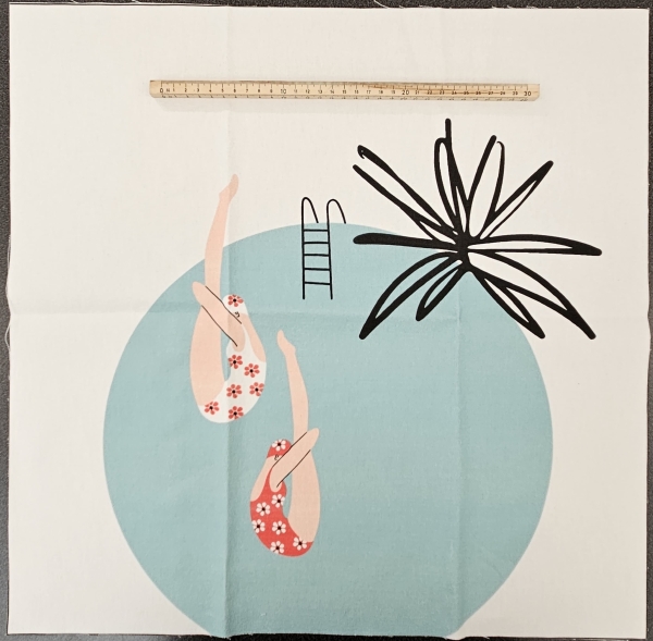 Dekostoff mit Wasserballett Maritimer Stoff Panele Kissenstoff Schwimmerinnen ca 52x52cm