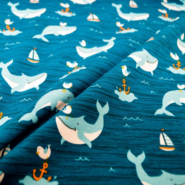 Wal Waljersey Anker Möwe Jersey mit Meer Wal Wale Anker Möwe Kinderjersey Petrol Wal Wale Meer Anker Jersey Baumwolljersey