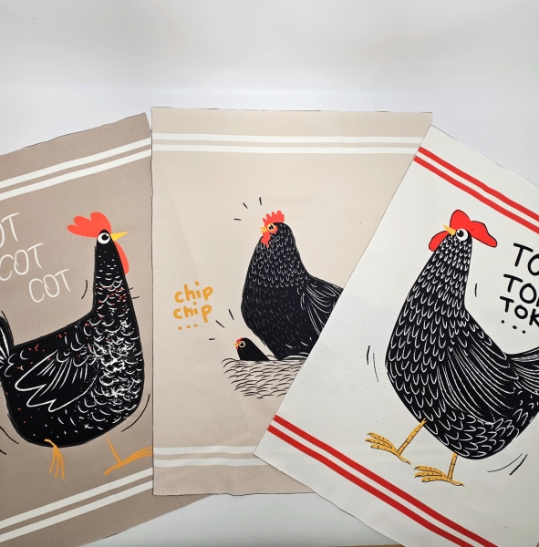 Panel Hühner Hühnerstoff mit 3 Designs für Kissen - Geschirrtücher - 70 x 160cm