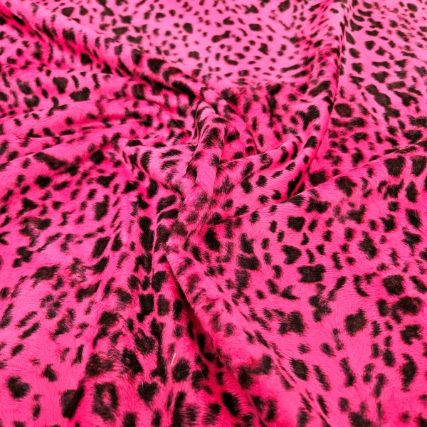 Fellimitat Fellboa Leopard in pink schwarz - pinkes Fellimitat - Leopardenfell pink schwarz - Kunstfell kurzhaar Leo pink Leopardenstoff pink schwarz  Leopard pink schwarz