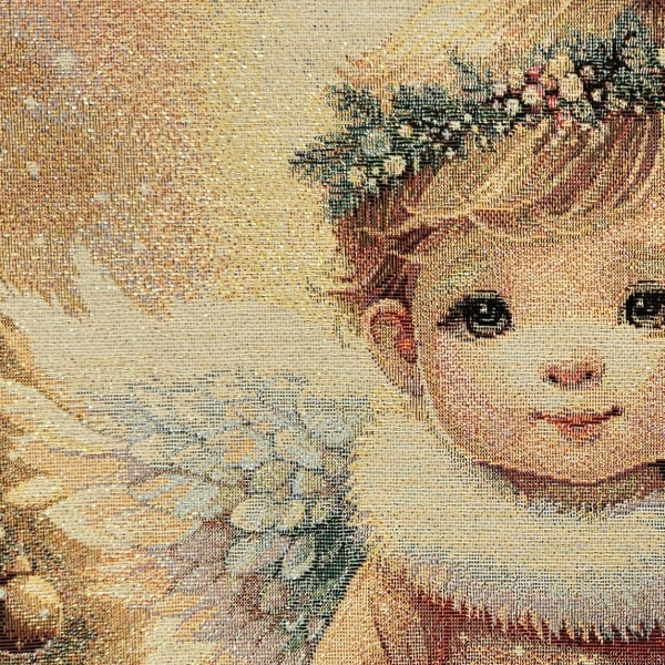 Gobelin Weihnachtsengel ca. 47x47 cm mit goldenem Schimmer Weihnachtsstoff
