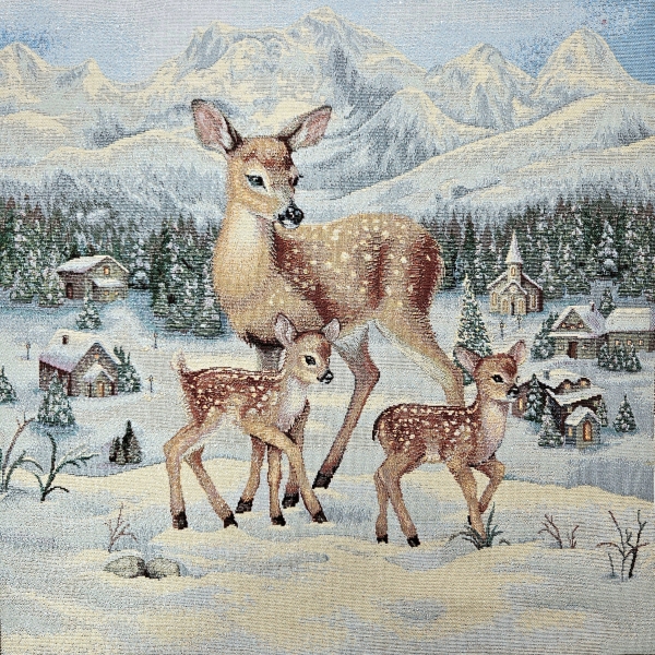 Gobelin Panel Reh mit Kitz ca. 47x47 cm mit silbernem Schimmer