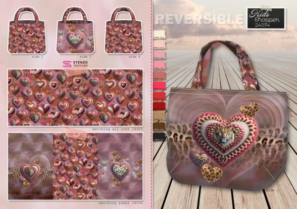 Taschenpanel von Stenzo Panele "Leopardenherzen" aus Baumwolle für Taschen