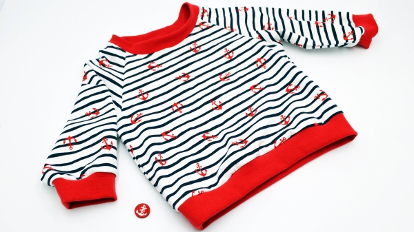0810 -Babybüx Anchor Red Babyhose mit Ankern Sommerhose mit Ankern  Babyhöschen Babypumphose Baby Büx Jersey Baby Set Stoffset Materialset Stoffset Stoffpakete  Baumwollsets Nähsets Materialset DIY Babyhose Anchor Red rote Anker auf Streifen Streifenjerse