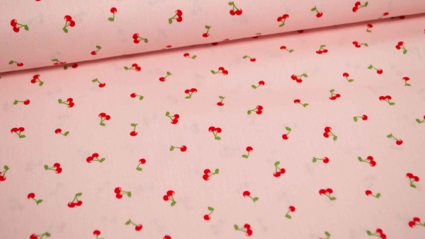 Poppy Design I love you cherry much rosa Mini-Kirschen Kirschstoff Stoff mit Kirschen rosa Obststoff Obst Baumwollstoff mit Kirschen Popeline  Stoff Stoff Kirsche  leckere Kirschen für den Sommer Marmeladenstoff Stoff für Kirschmarmelade rosa