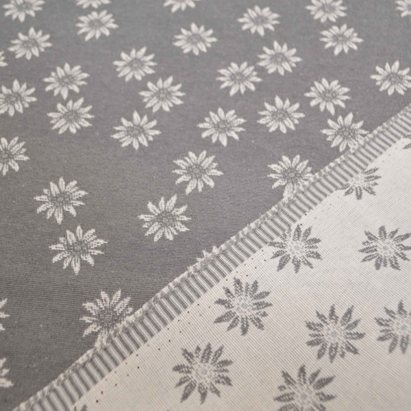 Landhausstil Edelweiß Stoff mit Edelweiss rot roter Jacquard Jacquardstoff im Landhaus Landhausstoff mit Edelweiß rot dunkelrot