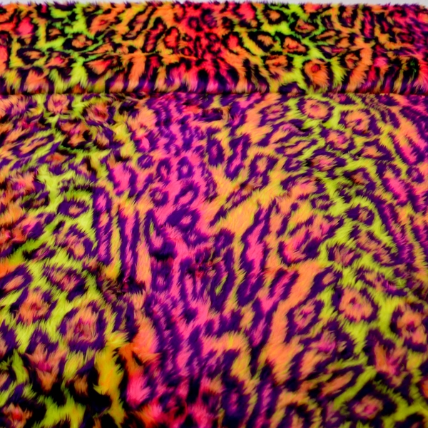 Leo Leopard Neon Kurzhaarfellimitat Plüsch Leo Plüschstoff Plüschstoff Neon Leopard Kunstfell Fellstoff Kunstfell Plüsch Leopardenplüsch LEO
