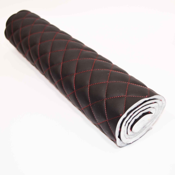 Kunstleder Stepper 1432 -Stepper Lotus rote Steppung schwarz Stepper schwarz Kunstleder Lotus rot gesteppt schwarz Stepper Steppstoff rot schwarz wattiert abgesteppt gesteppt Möbelpolster Möbelpolsterstoff schwarz Kunstleder Lotus Stepper schwarz Kunstled