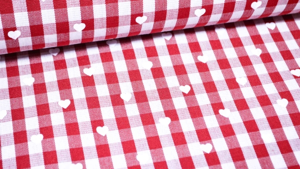 Karostoff rot-weiß karriert Landhausstil Herzstoff kariert karierter Stoff karierte Vorhänge  karierte Tischdecke rot weiß mit Herzen Alpenstyle Landhausstil Alpenstoff Stoff im Alpenstil Landhausdeko
