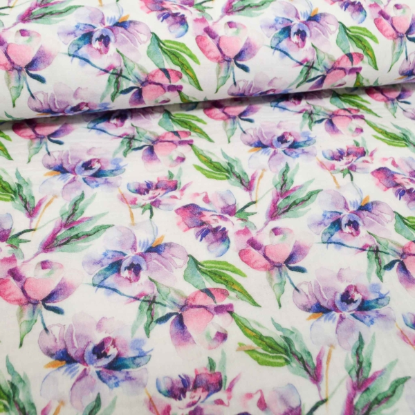 Blumen Musselin Blumen lila Muselin Double Gauze Blümchen Blumen Musselin  Gaze Mullwindelstoff Musselin Musselin Double Gauze Blumen