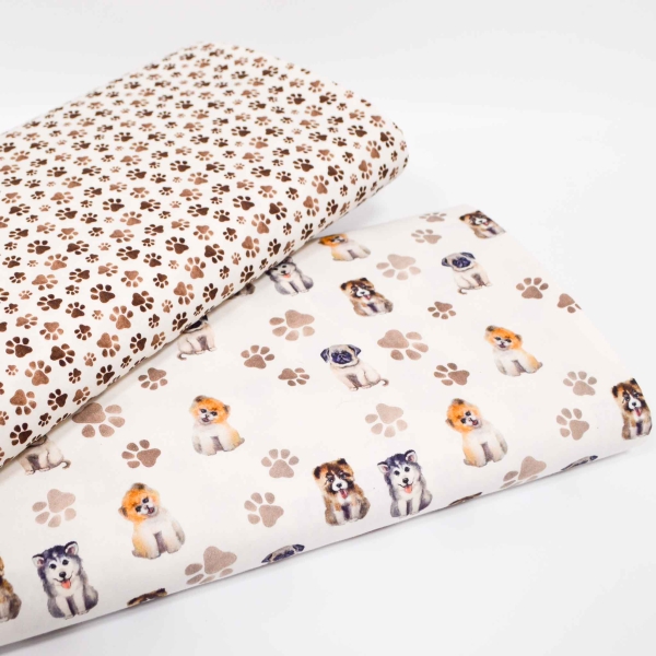 Stoffset mit Hunden und Pfoten Stoff Hunde Hundestoff Pfotenstoff Tatzen Hundepfoten Hund Hunde Tazten Pfoten Baumwollsets Nähsets Materialset Kombistoff  Baumwolle