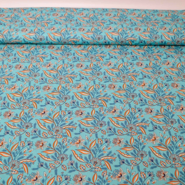 Türkise Baumwolle Blumenstoff Blume Blumen Baumwollstoff türkis Blumenmuster Blumen türkis