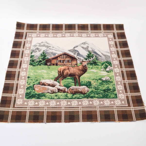 Gobeline Panel mit Hirsch Alpen Berge Hütte Hirsch hirsch im Landhausstil Alpenstil Landhaus Landhausstil Panel mit Hirsch Panel Hirschpanel Stoff  Landhausstil Landhausstoff Dekostoff im Landhausstil Edelweiß