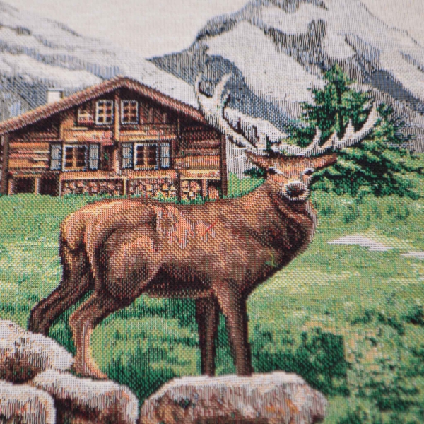 Gobeline Panel mit Hirsch Alpen Berge Hütte Hirsch hirsch im Landhausstil Alpenstil Landhaus Landhausstil Panel mit Hirsch Panel Hirschpanel Stoff  Landhausstil Landhausstoff Dekostoff im Landhausstil Edelweiß