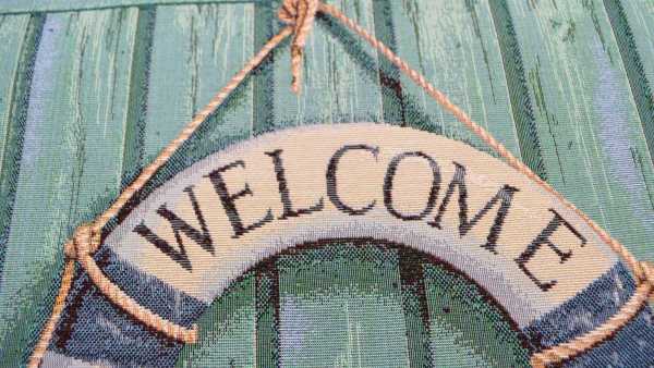 Welcome Rettungsring maritim Willkommen welcome Rettungsring  Gobelin Panel mit Rettungsring Strandtasche Strandtaschen   Panel Kissenpanel für den Strand für Kissen Panel mit Rettungsring Panel Gobelin nähen Stoff mit Welcome