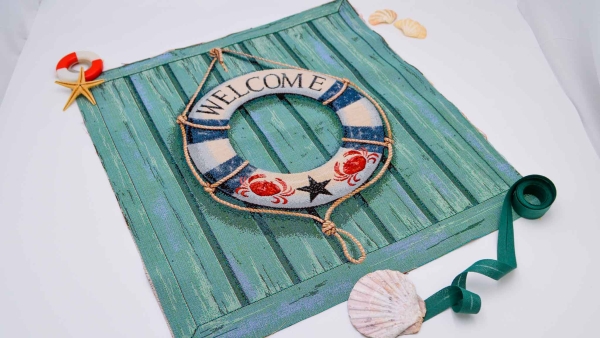 Welcome Rettungsring maritim Willkommen welcome Rettungsring  Gobelin Panel mit Rettungsring Strandtasche Strandtaschen   Panel Kissenpanel für den Strand für Kissen Panel mit Rettungsring Panel Gobelin nähen Stoff mit Welcome