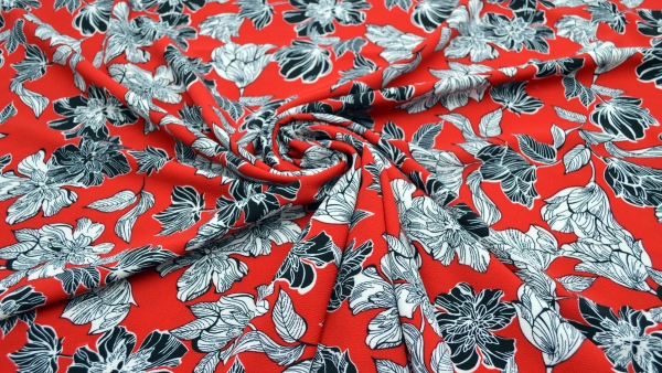 NONL15172/015 Polyester Polyester Mix roter Stoff mit Blumen und Blättern Polyester Polyester Mix nähen selber nähen Blusenstoff nähen macht glücklich Miss Doodle Schnittmuster sewing pattern