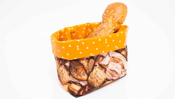DIY NÄHSET mit Brotstoff Brotkörbchen selber nähen Utensilo Utensilo für Brotkörbchen  Set  Frühstück DIY nähen do it yourself  Utensilo Brotkorb selber nähen Materialset zum Selbernähen beschichtete Baumwolle