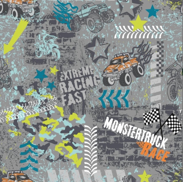 Monstertruck French Terry mit Monstertruck Motorrad Extreme Racing Fast Monstertruck  Summersweat Sweat  French Terry Summersweat Sommersweat Sommer Sweat French Terry