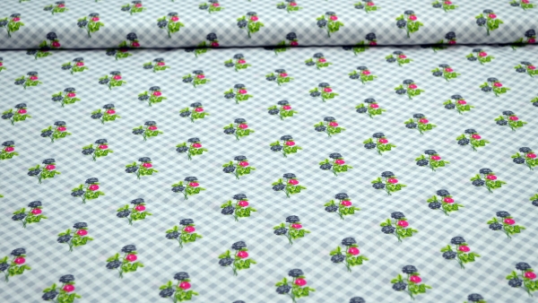 Rosenstoff, Stoff mit Rosen und Rauten, Landhausstoff Dekostoff im Landhausstil