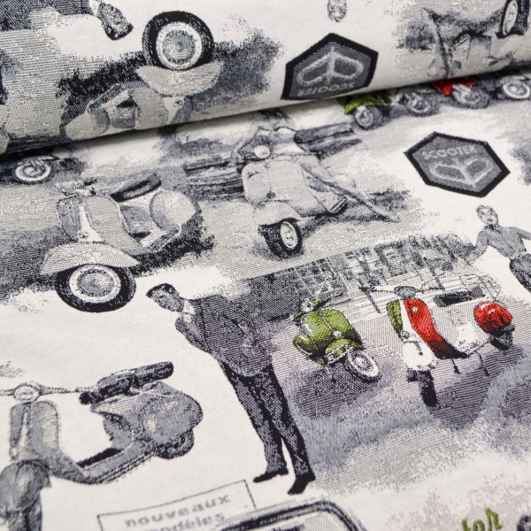 Gobelin Scooter Roller Zweirad Zweiräder Scooter French Scooter Roller Gobeline Gobelin Gobelinstoff Gobelintasche Gobelinkissen