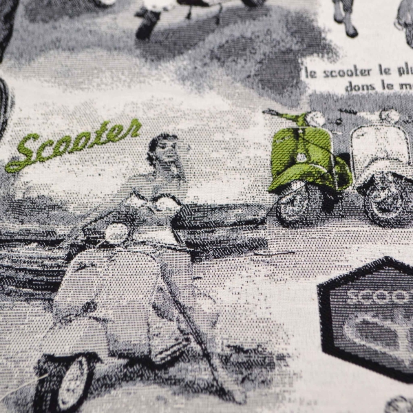 Gobelin Scooter Roller Zweirad Zweiräder Scooter French Scooter Roller Gobeline Gobelin Gobelinstoff Gobelintasche Gobelinkissen