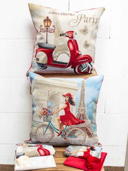 1243 - Nähset Paris beige Set Panel Gobelin Panel Paris Kissen DIY Kissennähset Paris Eifelturm Nähset für Kissen Set Paris Fahrrad Kissenpanel Kissen Panel Gobelin Paris