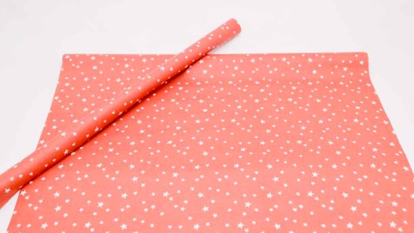 Sterne Rosenholz Marsala Sterne lachsrotes Sternen-Design, beschichtete Baumwolle mit weißen Sternen  beschichteter Stoff,Rosenholz Marsala beschichteter Stoff mit Sternen, Polyurethan , Beschichtung Sterne beschichtet STOF FRANCE NEB 159010-135