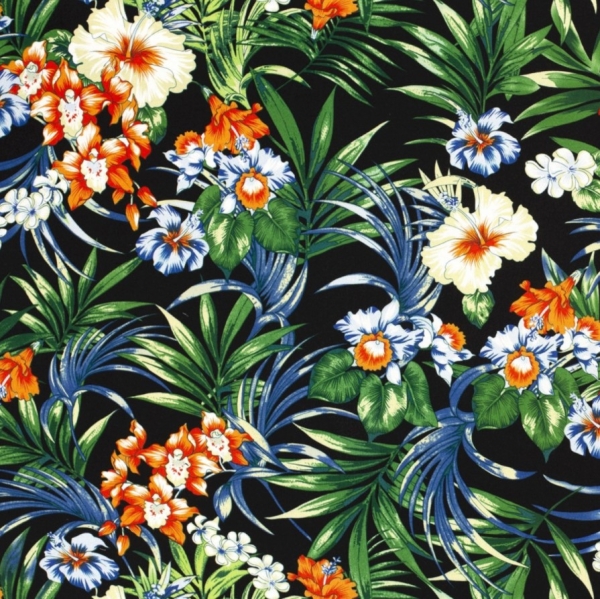 Viskose  Twill Twill Viskose mit exotischen Blumen Viskose Blümchen Blumen Viskose Twill