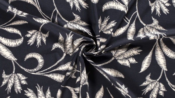 NONL Noteboom 15235/008 navy Leinen mit Blättern en Blumen Leinen maritimes Halbleinen Leinen Viskose Gemisch mit Blumen gestreift  Halbleinen in Navy  marines Leinengemisch mit Blätter Leinen  Blätterstoff aus Leinen navy blue maritim