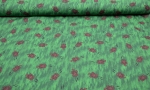 Schwarzwaldstoff, grüne Kuckucksuhren, Stoff mit Kuckucksuhren, Stoff im Landhausstil Landhausstoff Dekostoff im Landhausstil, Schwarzwald, Schwarzwaldkollektion, Kuckuck, Kuckucksstoff, gras, gras-grün