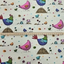 Dekostoff mit Hühnern Hühnerstoff bunte Hühner auf Baumwollstoff mit Hühner