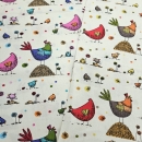 Dekostoff mit Hühnern Hühnerstoff bunte Hühner auf Baumwollstoff mit Hühner - Kopie