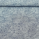 Dekostoff jeansblau mit weißen Rosen bedruckt Rosenstoff
