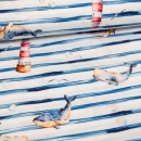 Popeline Baumwolle Wal Buckewale Stripes Leuchttum maritim Stoff mit Leuchtum und Walen Popeline maritim