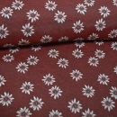 Landhausstil Edelweiß Stoff mit Edelweiss rot roter Jacquard Jacquardstoff im Landhaus Landhausstoff mit Edelweiß rot dunkelrot
